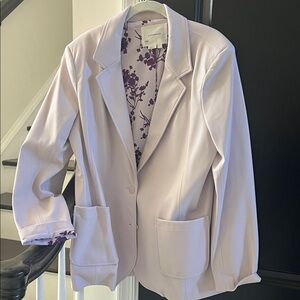 Women's Faux Leather Blazer with Floral Lining